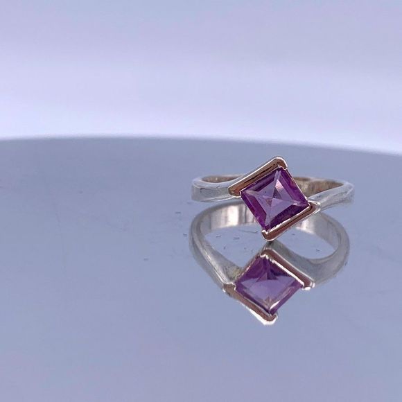 Vintage Sterling Silver Amethyst Bypass Ring - Asscher Cut - Picture 2 of 9